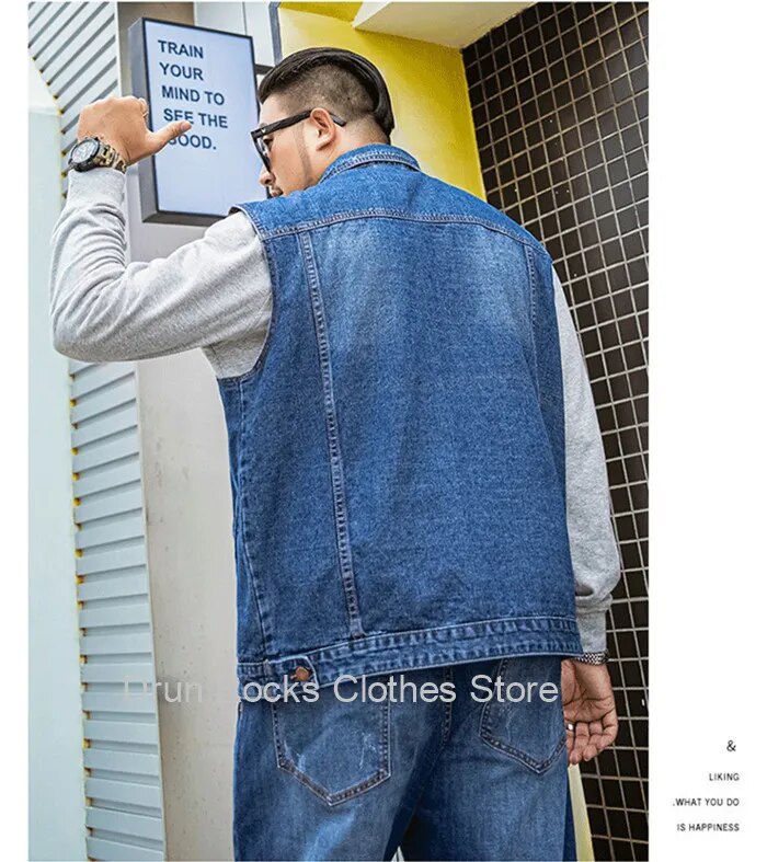 Sleeveless Jean Jacket Men Vest Denim Male Plus Size 4XL 5XL 6XL 7XL Oversized Waistcoat