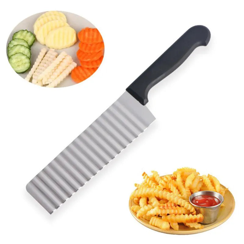 Long Stainless Steel Potato Chip Slicer Wavy Slicer Knife