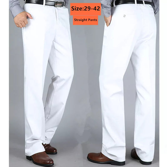 White Pants Men Office Formal Straight Business Thick Plus Size 42 40 38 Stretched Casual Trousers