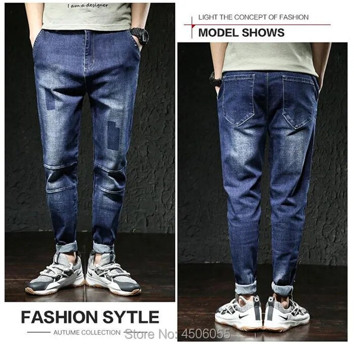 Jeans Men Big Size Male Denim Blue Pants Hip Hop Slim Fit