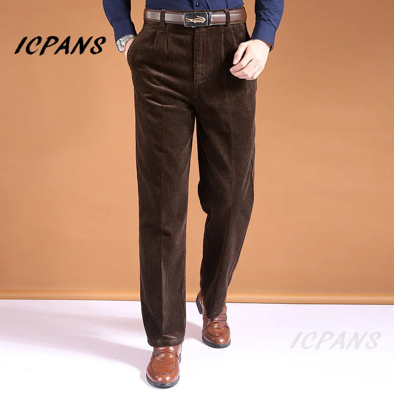 Corduroy Men Trousers Straight Thick Warm Autumn Winter Mens Pants Plus Size 40 42 44 46