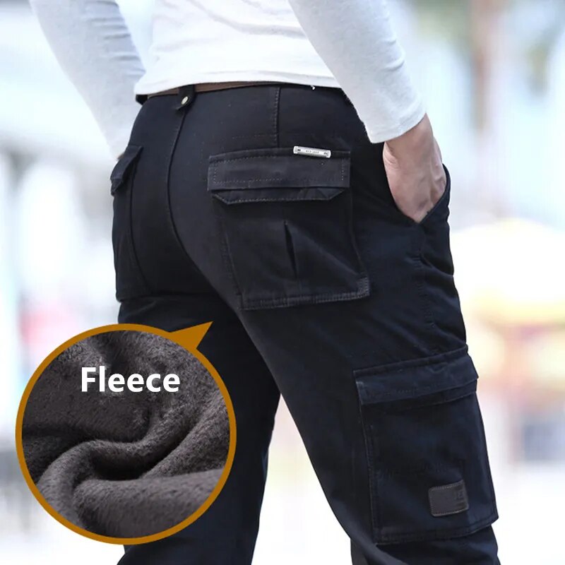 6 Pockets Fleece Warm Cargo Pants Men Clothing Thermal Work Casual Winter Pants For Men