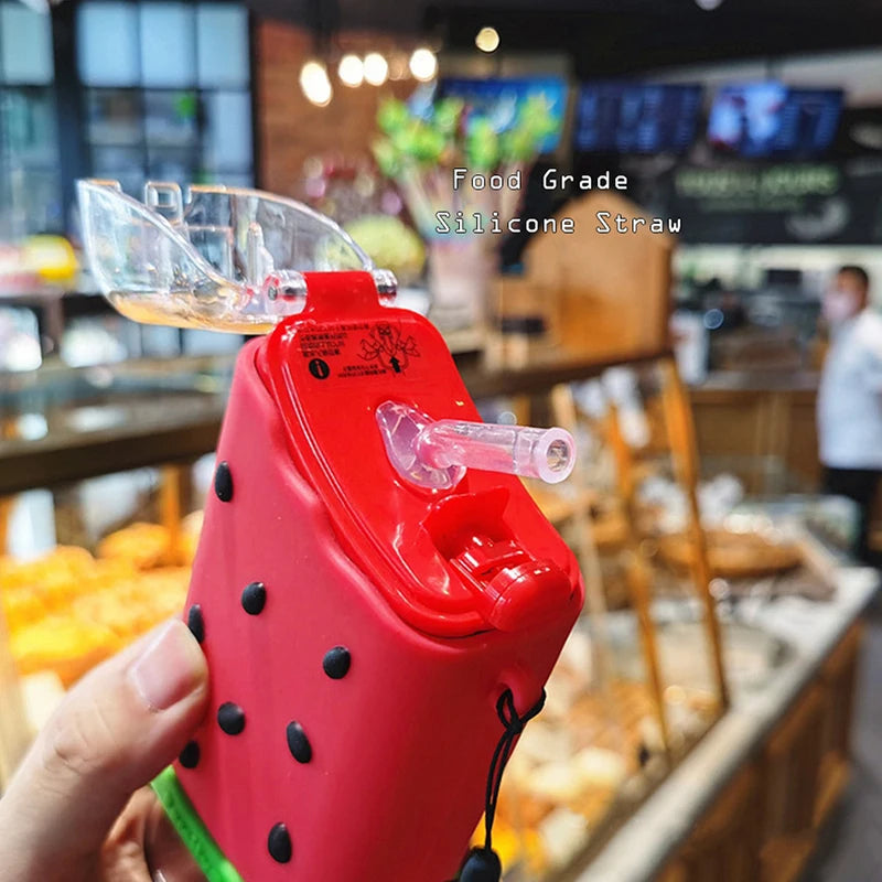 Cute Ice Cream Plastic Water Bottle With Straw Strap Popsicle Water Bottle