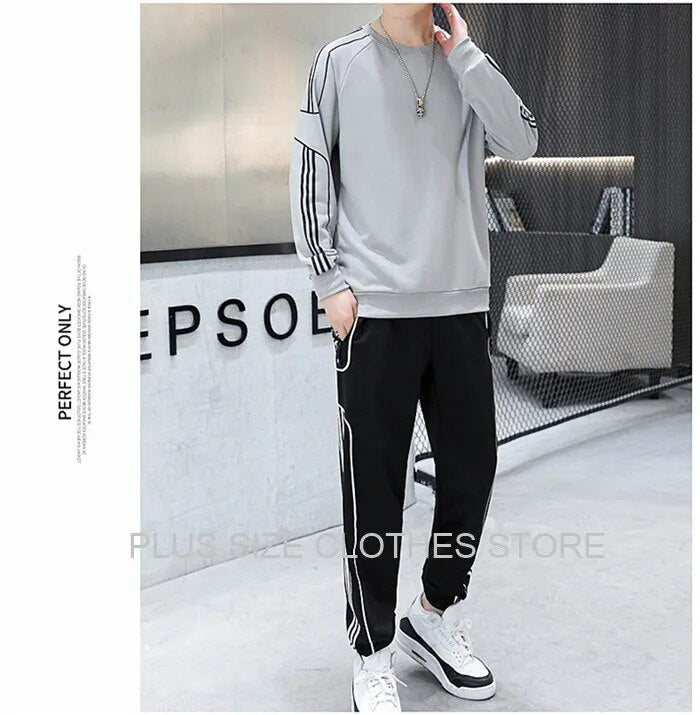 Tracksuit Set Plus Size Sweatshirt 2 Piece Men Tops Jogging Sweat Suit Pants Sports