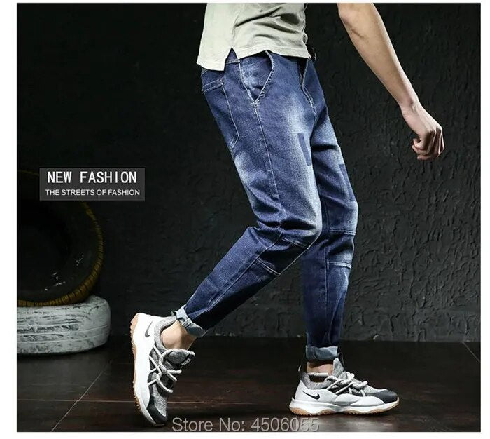 Jeans Men Big Size Male Denim Blue Pants Hip Hop Slim Fit