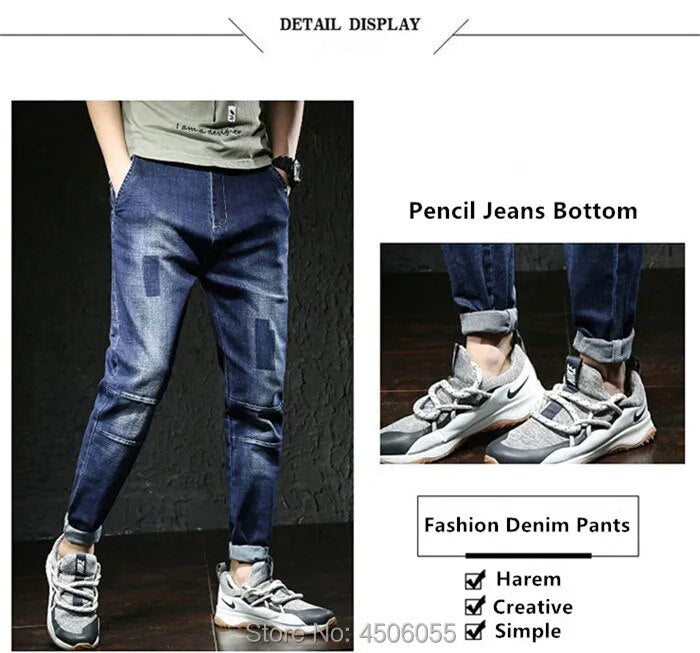 Jeans Men Big Size Male Denim Blue Pants Hip Hop Slim Fit