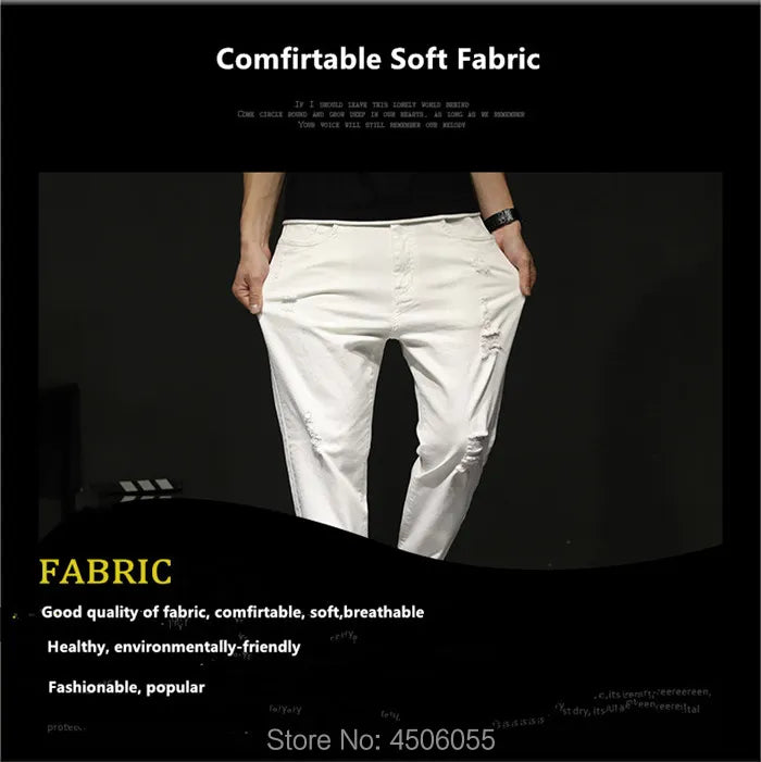 White Jeans Men Denim Black Pants Spring Summer Male Plus Size 38 40 42 Trousers