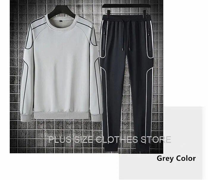 Tracksuit Set Plus Size Sweatshirt 2 Piece Men Tops Jogging Sweat Suit Pants Sports