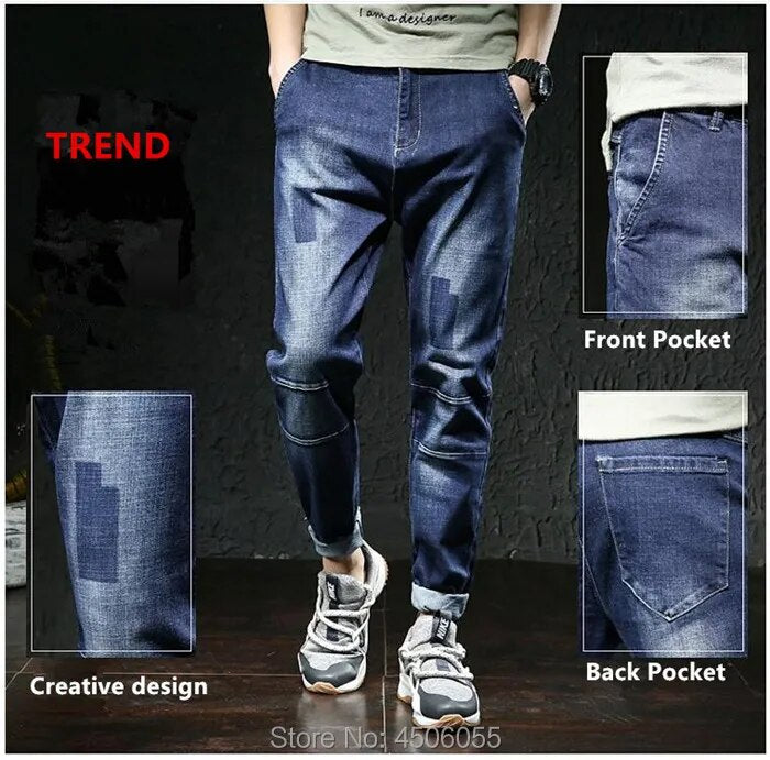 Jeans Men Big Size Male Denim Blue Pants Hip Hop Slim Fit