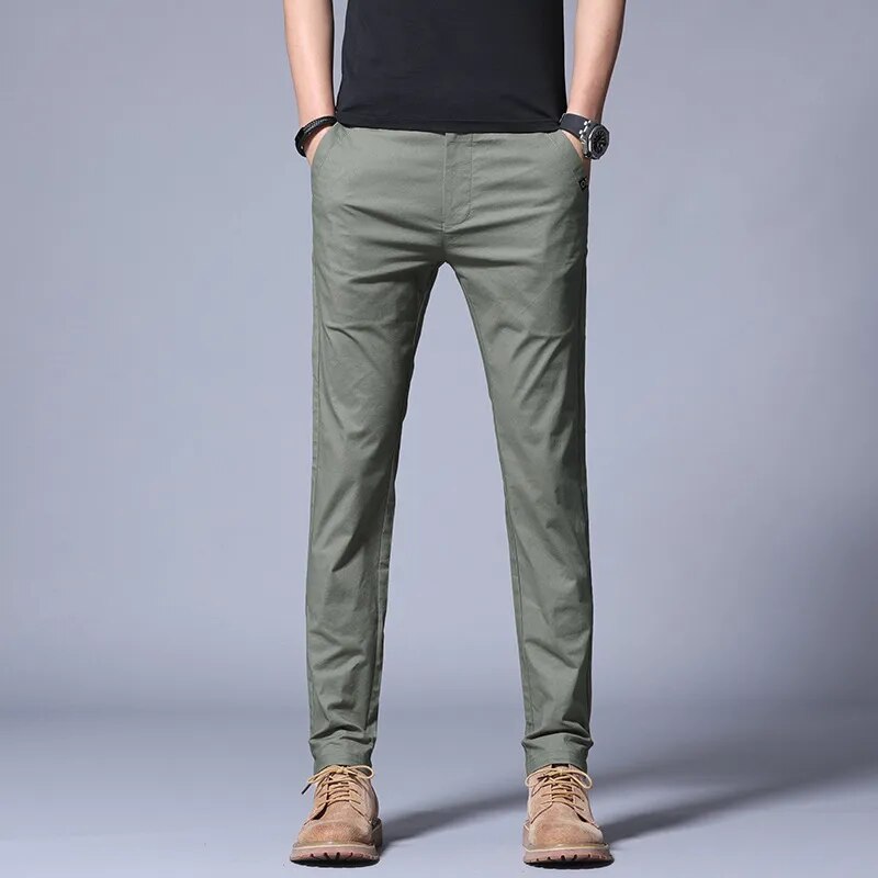 Summer Thin Casual Pants Men Pockets with Zipper Black Slim Fit Skinny Mens Trousers