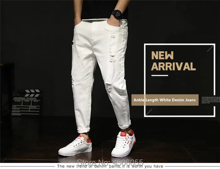 White Jeans Men Denim Black Pants Spring Summer Male Plus Size 38 40 42 Trousers