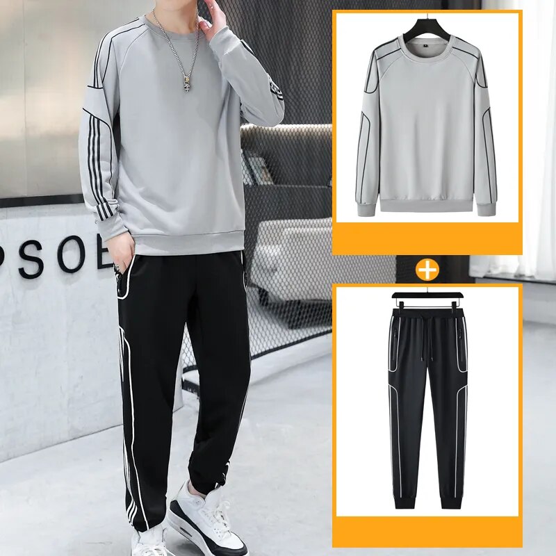 Tracksuit Set Plus Size Sweatshirt 2 Piece Men Tops Jogging Sweat Suit Pants Sports