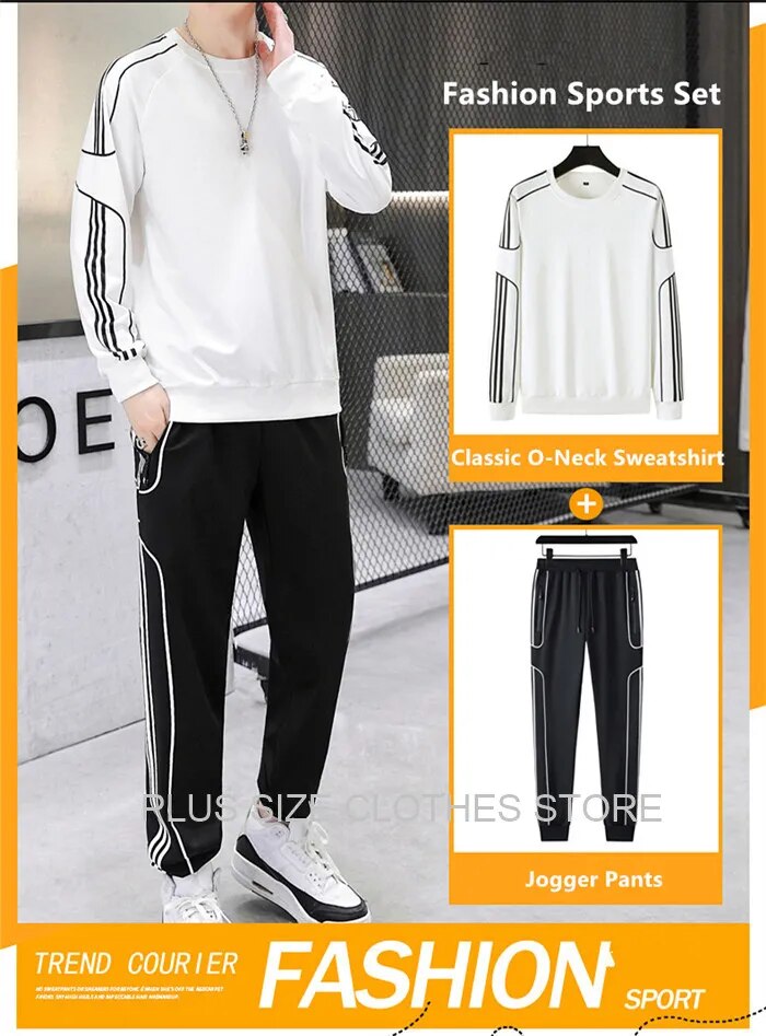 Tracksuit Set Plus Size Sweatshirt 2 Piece Men Tops Jogging Sweat Suit Pants Sports