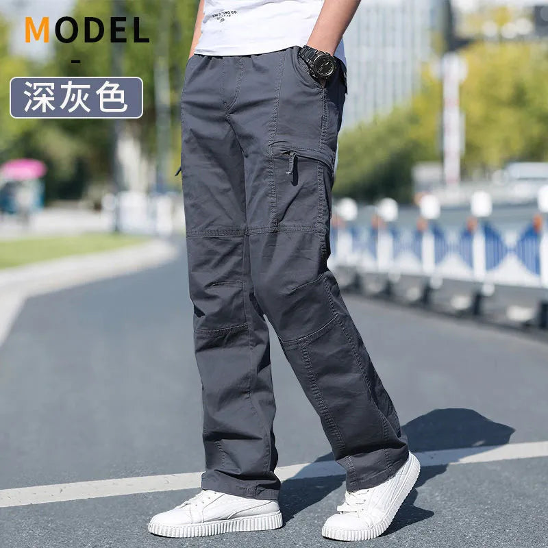 Cargo Pants Men's Loose Straight Oversize Clothing Solid Grey Work Wear Joggers