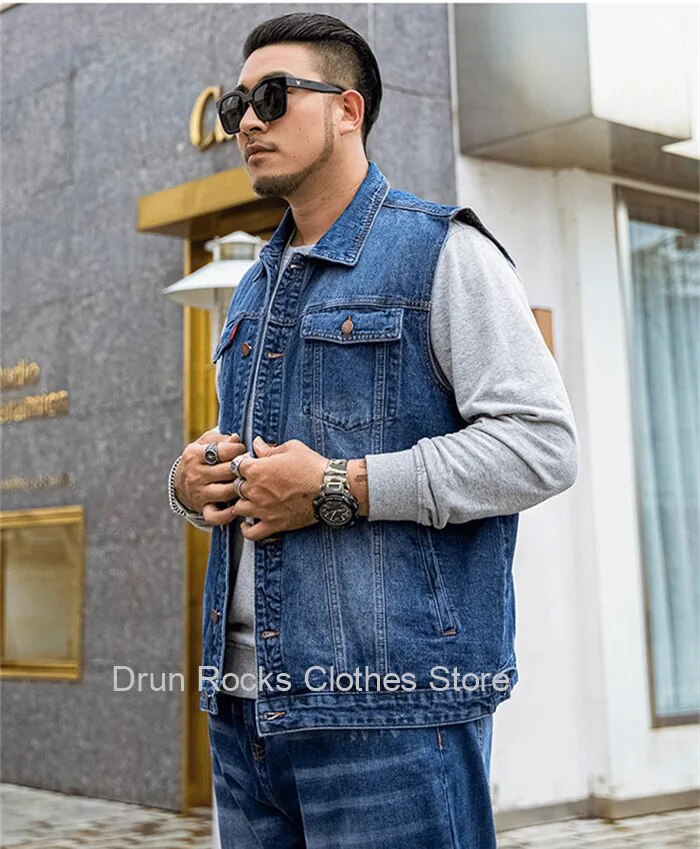 Sleeveless Jean Jacket Men Vest Denim Male Plus Size 4XL 5XL 6XL 7XL Oversized Waistcoat