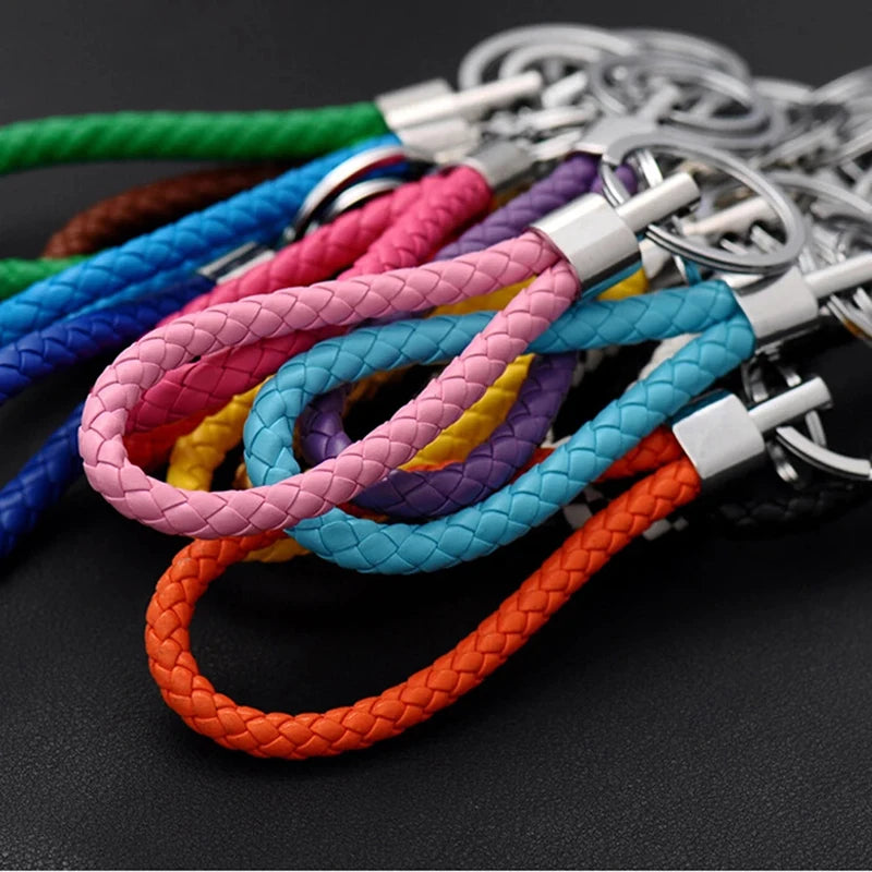 PU Leather Braided Rope Keychain Bag Pendant Key Chain Holder Car Keyring