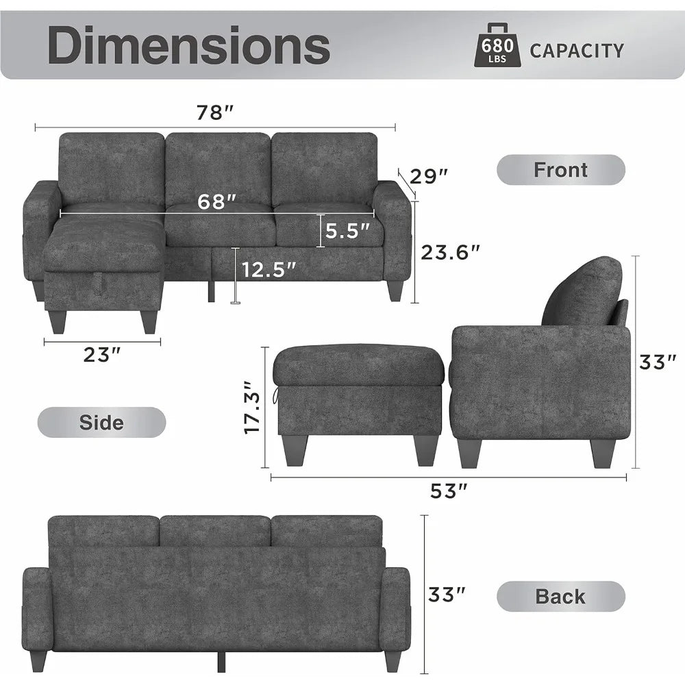 Sofa L-shaped memory foam sofa bed furniture fabric comfort home