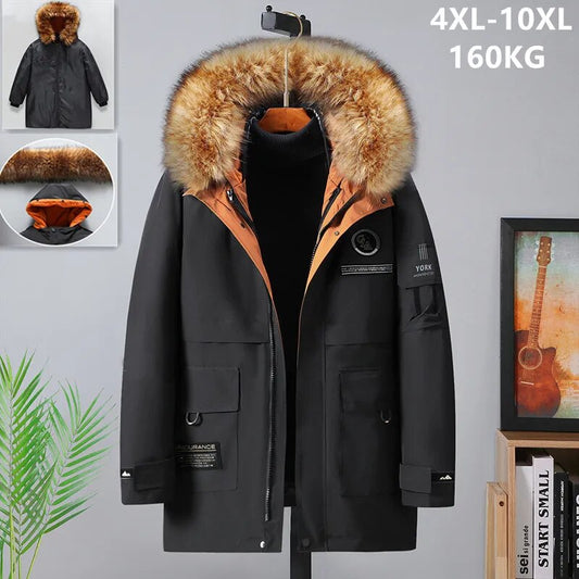 Thick Warm Winter Jacket Men Collar Detachable Liner Down Cotton Padded Fleece Plus Size Coat