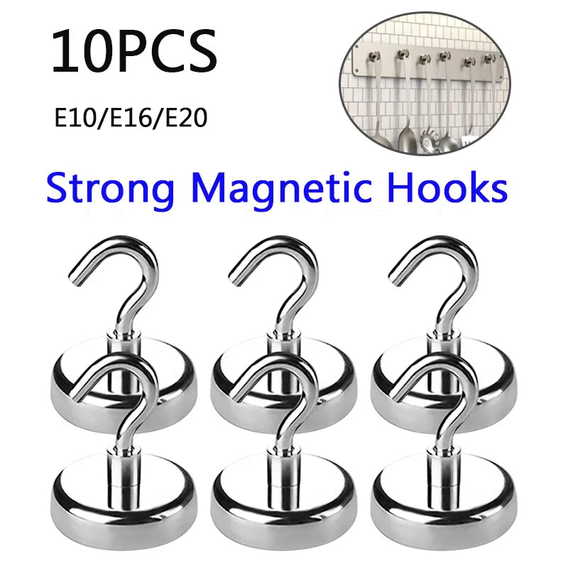 5/10PCS Magnetic Hook Neodymium Magnet Electroplating Metal Strong Hook Thick Wall