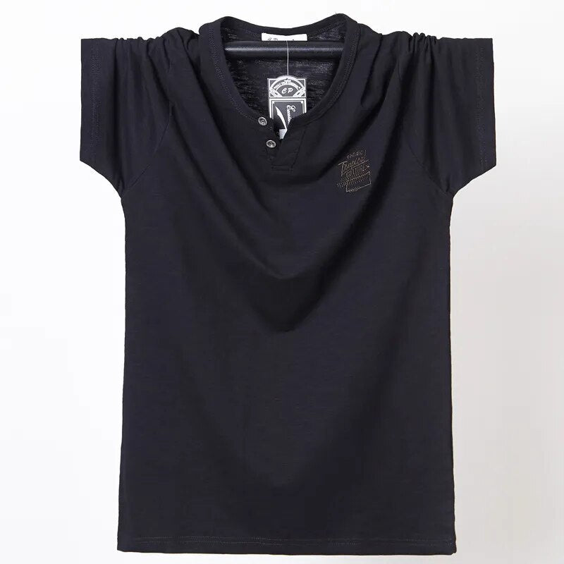 V-neck Cotton Short Sleeve High Quality Plus Size Tee Shirts Male Oversized Summer Tops