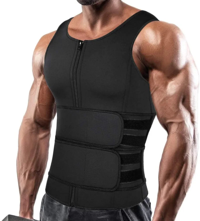 Men's Body Shaper Waist Trainer Sauna Vest Double Belt Sweat Shirt Top