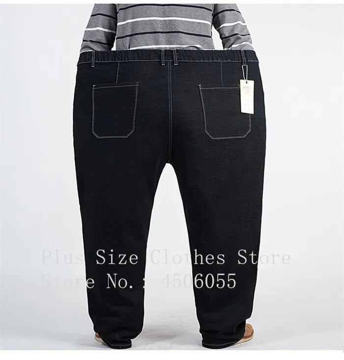 Men Black Oversized Denim Trousers 180KG Loose Thick Plus Size Straight Jean Pants