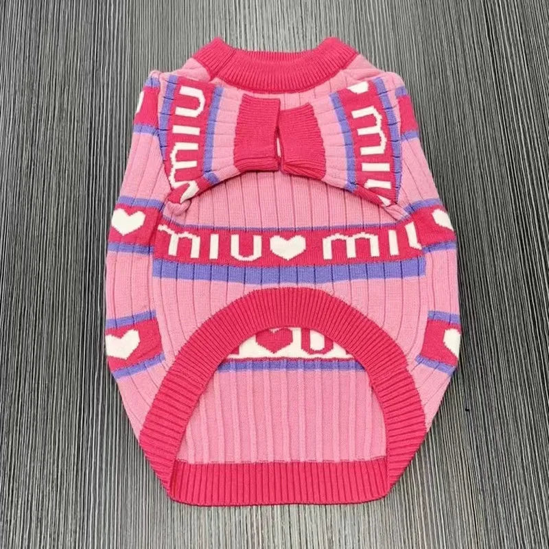 Autumn Winter Luxury Pet Dog Clothes Keep Warm Pink Knit Sweater Cat Dogs Jacket Fashion