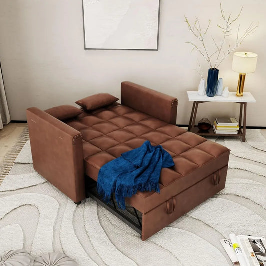 Convertible Sofa Bed Loveseat with Adjustable Backrest and Pillows