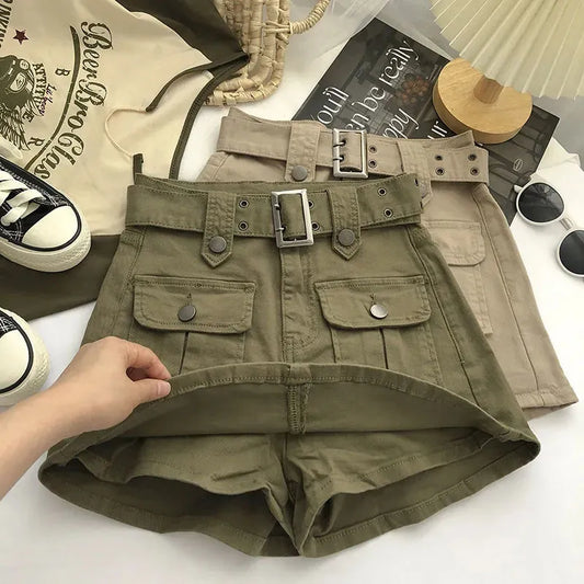 High Waist Mini Skirt Women Fashion with Belt Short Skirts Streetwear Big Pocket Cargo Skirts