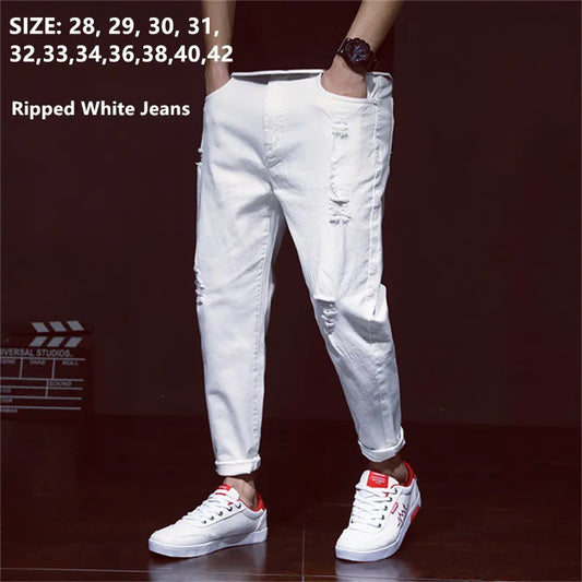 White Jeans Men Denim Black Pants Spring Summer Male Plus Size 38 40 42 Trousers