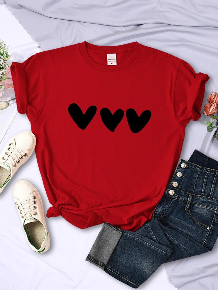 Black Heart Printing Female T-Shirts Street Short Sleeve All-math Soft Tee Clothing Casual