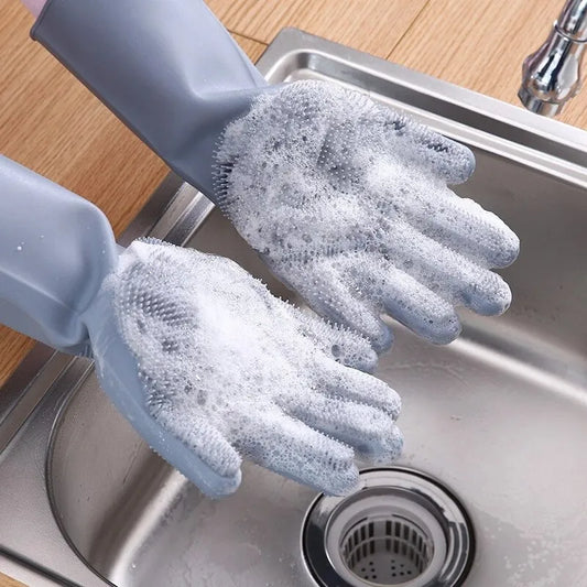 Dish washing Cleaning Gloves Magic Silicone Rubber Dish Washing Gloves for Household Sponge Scrubber