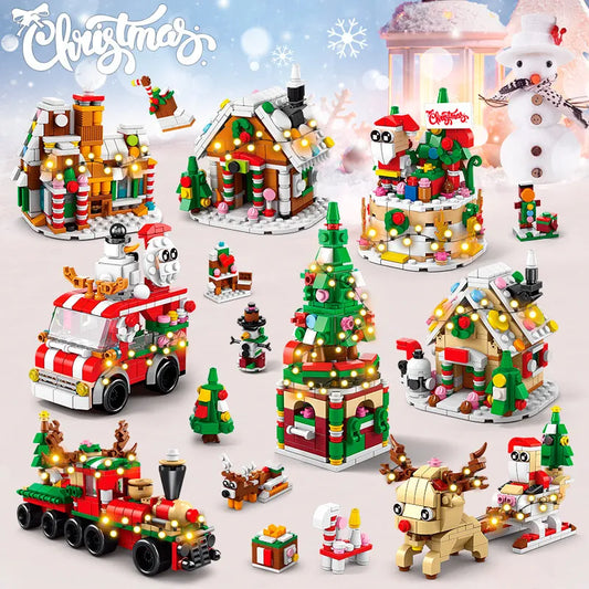 6 In 1 Upgraded Christmas Building Blocks Set With Light Creative Winter Village House DIY Bricks