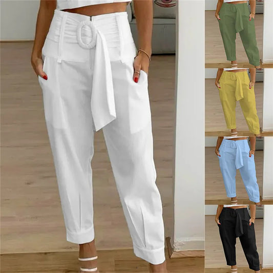 Women's Pants Casual Straight Zipper High Waist Pocket Crop Pants Solid Color Pants