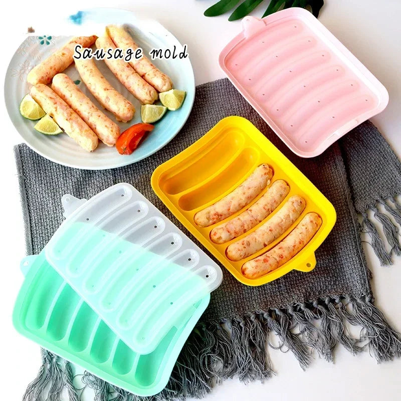 Food Silicone Sausage Mold 6 Cavity Homemade Ham Hot Dog Making Tray Kitchen Tools