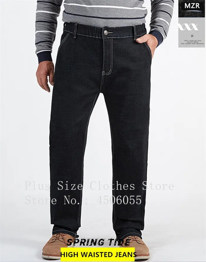 Men Black Oversized Denim Trousers 180KG Loose Thick Plus Size Straight Jean Pants