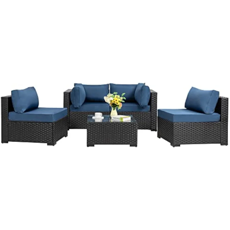 5 Pieces Outdoor Patio Sectional Sofa Couch Furniture Sets, Patio Sets with Washable