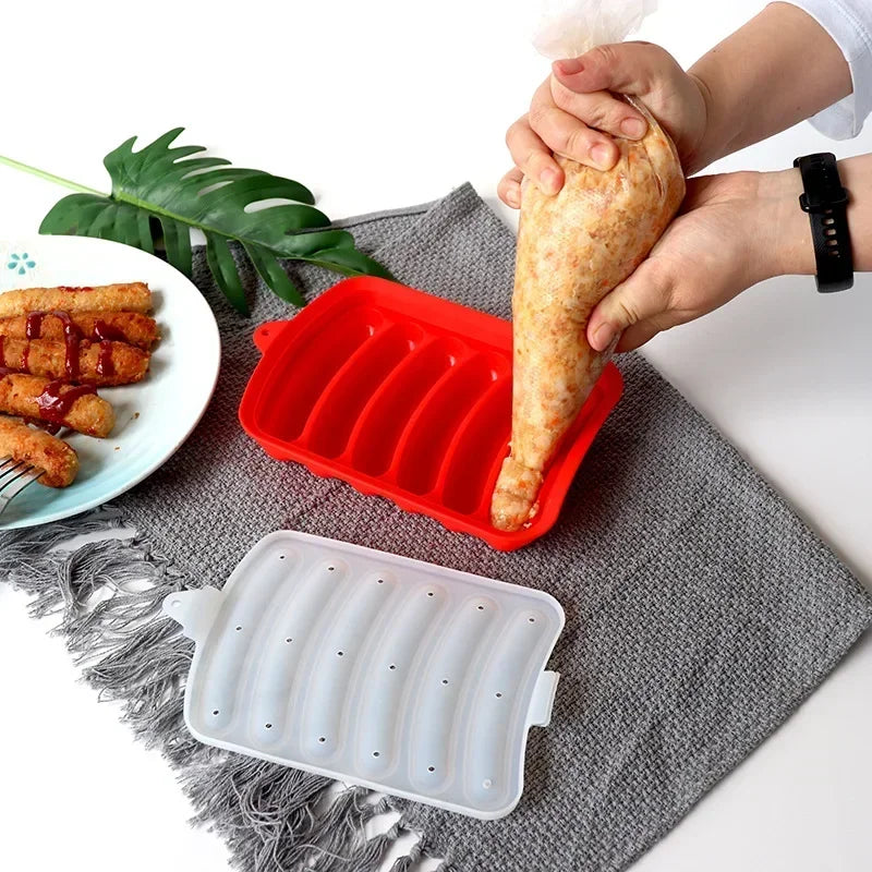 Food Silicone Sausage Mold 6 Cavity Homemade Ham Hot Dog Making Tray Kitchen Tools