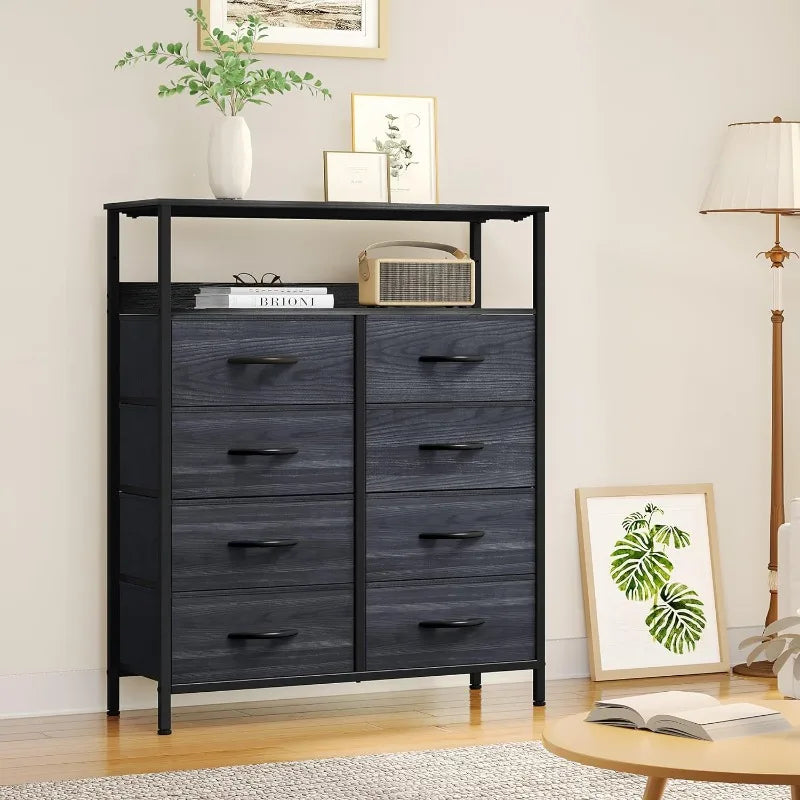 8-Drawer Fabric Dresser with Shelves, Furniture Storage Tower Cabinet, Organizer for Bedroom