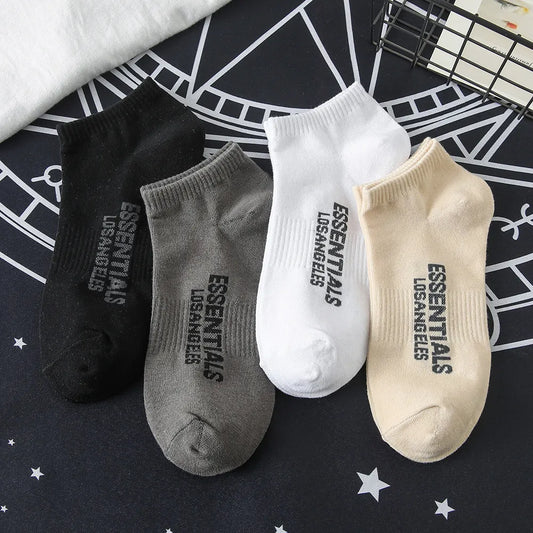 4Pcs Men Low Cut Socks Cotton Skateboard Casual Fashion Couple Socks ESSENTIALS Black White Green