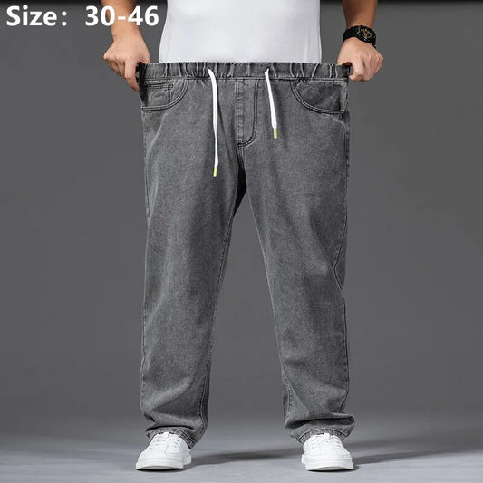 Thick Thigh Wide Leg Jeans For Men 140KG Stretched Denim Trousers Plus Size 42 46 Male Pants