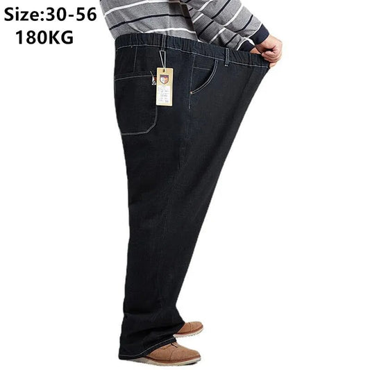 Men Black Oversized Denim Trousers 180KG Loose Thick Plus Size Straight Jean Pants