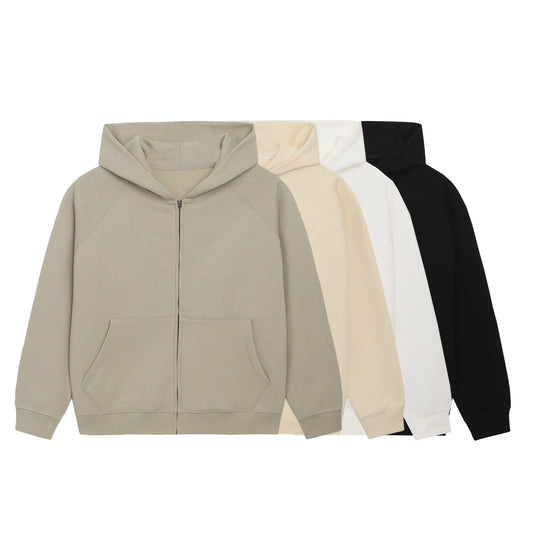 High Quality Solid Color Zip Hoodies Sweatshirts Loose Fashion Oversized Hip Hop Zip Sweatshirt