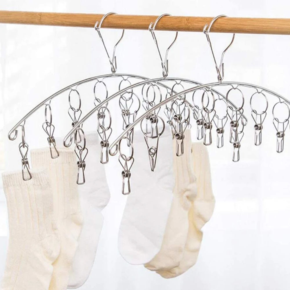 Clothes Drying Hanger with 32 Clips Socks Underwear Drying Rack