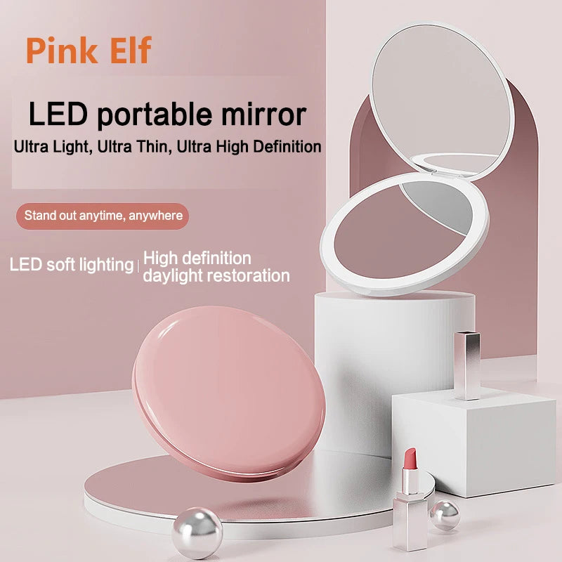 LED light makeup mirror foldable makeup small pocket mirror for women