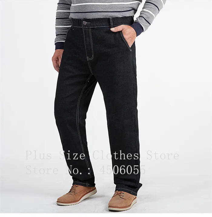 Men Black Oversized Denim Trousers 180KG Loose Thick Plus Size Straight Jean Pants