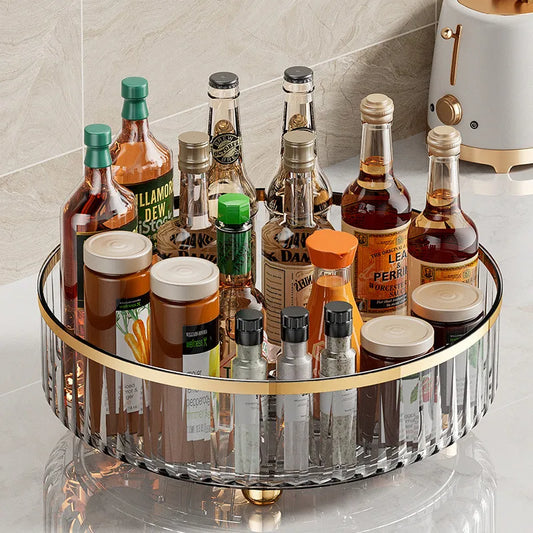 360 Rotating Tray Spice Rack Pantry Cabinet Turntable With Base Storage Bin Kitchen Organizer