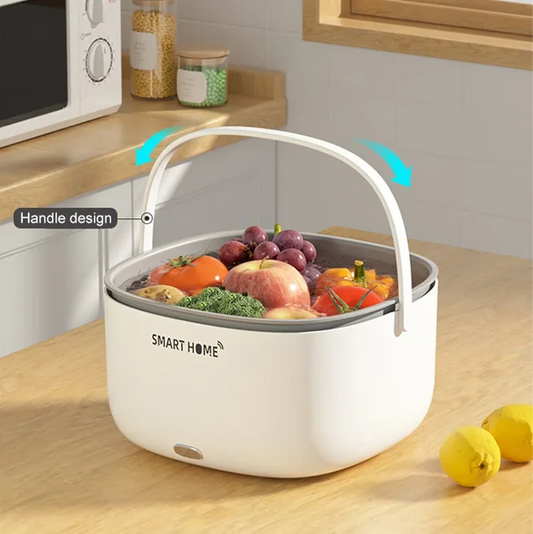 Electric Vegetables Cleaning Machine Purifier Double Drain Basket Bowl Portable Washing Strainer