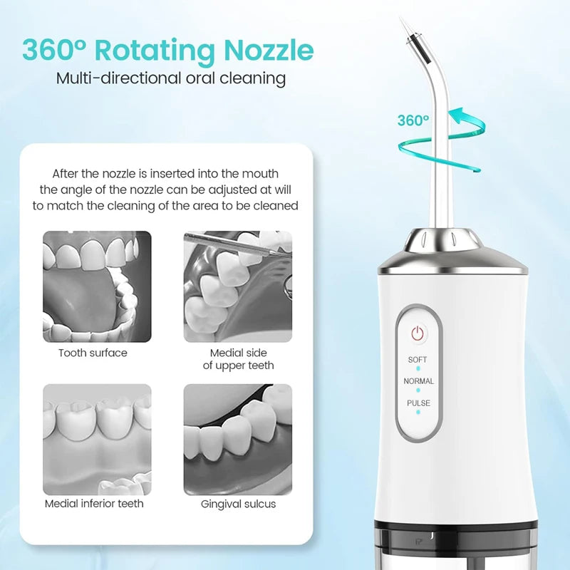 Portable Oral USB Rechargeable Dental Water Flosser 4 Nozzles Water Jet 220ml Water Tank