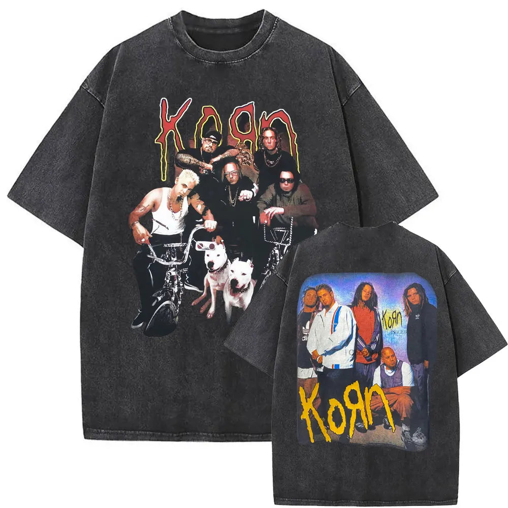 Washed Vintage Rock Band Print Oversized T-shirts